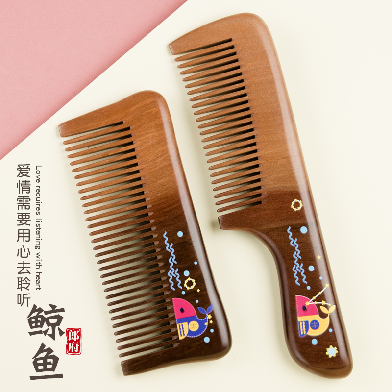 Lang Fu Old Peach Wood Comb Lacquer Art Color Painted Comb Sizes Length Fine Teeth Smooth Hair Comb for Comb Whale Male Ladies-Taobao