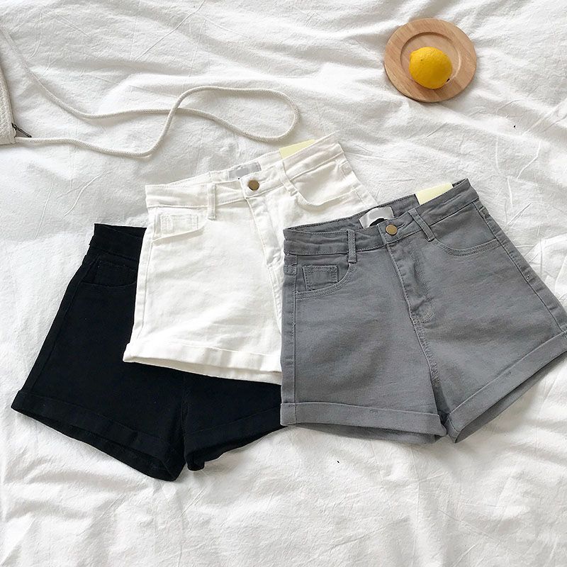 Basic Large Size Stretchy Rolled Hem Denim Shorts for Women, Summer Thin High-Waisted Slim Fit Hot Pants, Bodycon Ultra-Short Trendy Shorts Basic Large Size Stretchy Rolled Hem Denim Shorts for Women, Summer Thin High-Waisted Slim Fit Hot Pants, Bodycon Ultra-Short Trendy Shorts