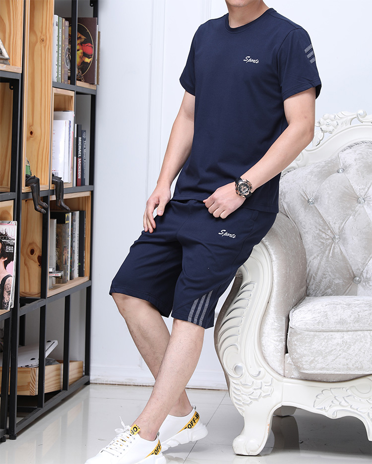 Quần áo bố mùa hè phù hợp với nam giới trẻ trung bộ đồ thể thao trung niên cotton thời trang ngắn tay phù hợp - Thể thao sau áo thể thao