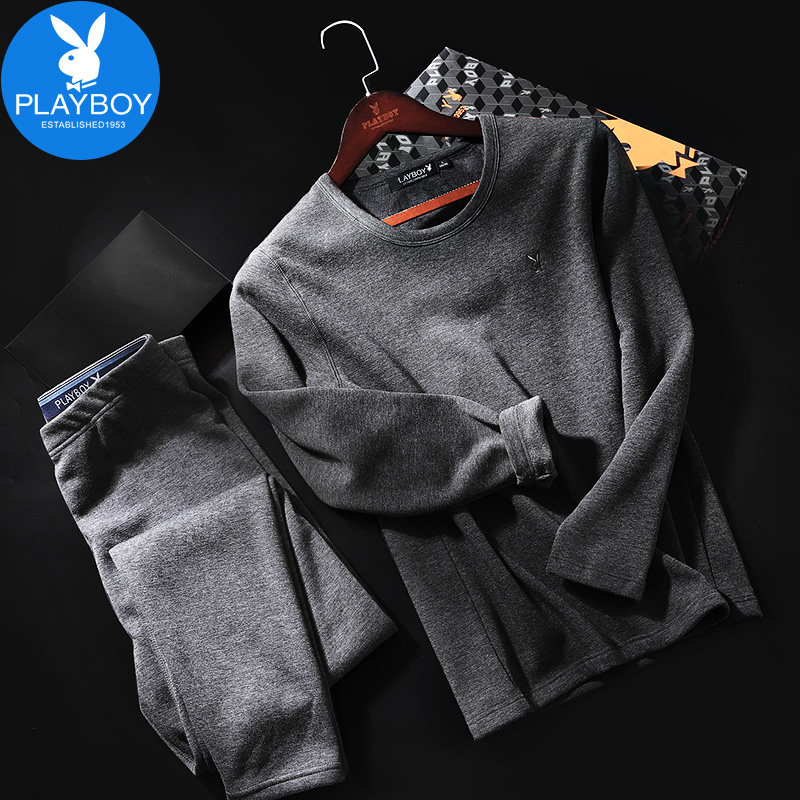 Floral Playboy men's warm lingerie plus suede thickened suit autumn and winter men's tutywear sanitary pants youth can be worn out