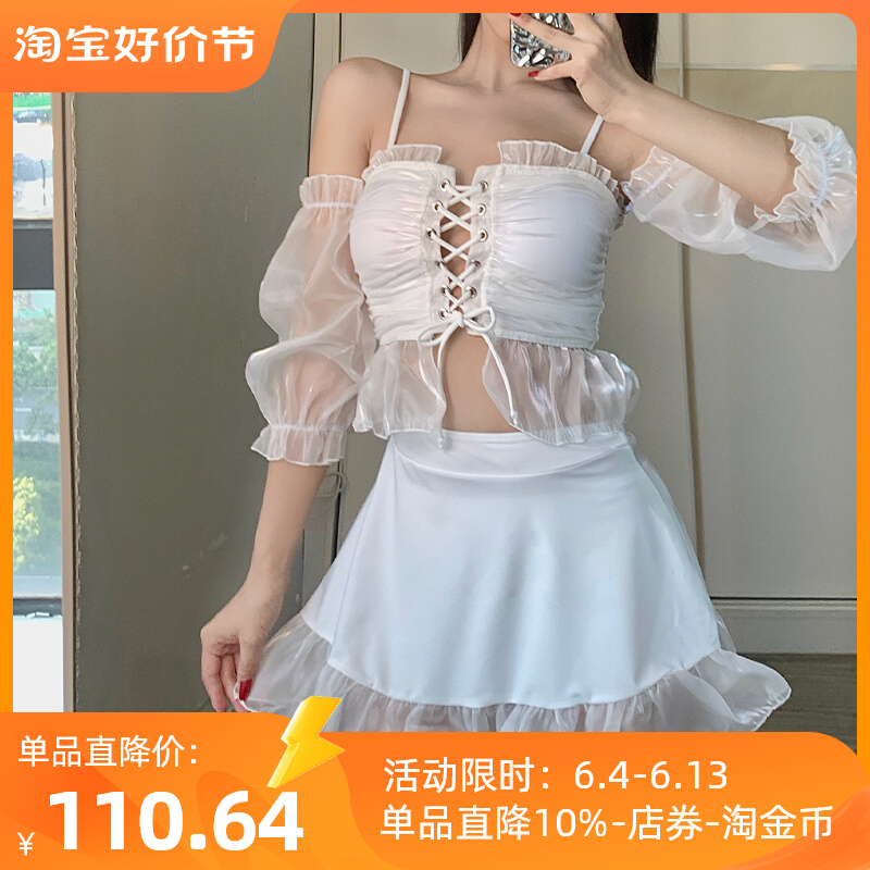 Shika white summer split swimsuit three pieces of fairy van shading and thin sexy pure dress swimsuit