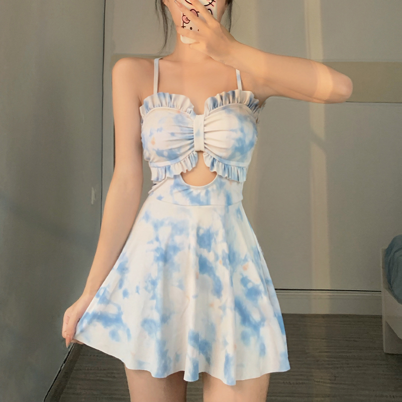 Shikeer tie-dyed old lace girl student conservative boxer skirt type summer hot spring vacation swimsuit female