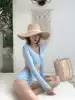 cicory2021 new haze blue gathered high waist spa swimsuit women fashion sexy three-piece set two-piece swimsuit women