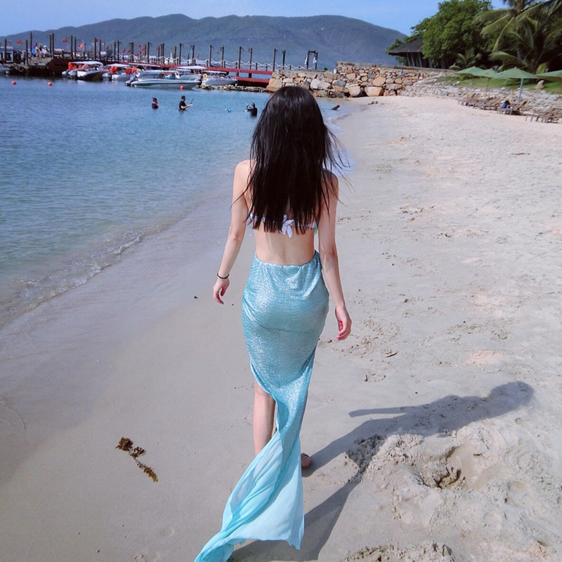 (Clearance price) Net red 3 color pink gold mermaid front short back long beach resort bust