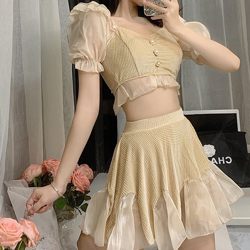 2022 New Summer Divided Swimsuit Cover Highly Waist Fairy Fairy in Students Conservatively Strap Swimsuit