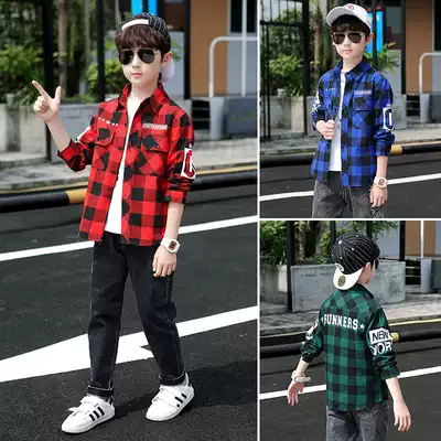 Boys' autumn long sleeve plaid shirt children's net red fried street thin coat Zhongdai spring autumn casual shirt