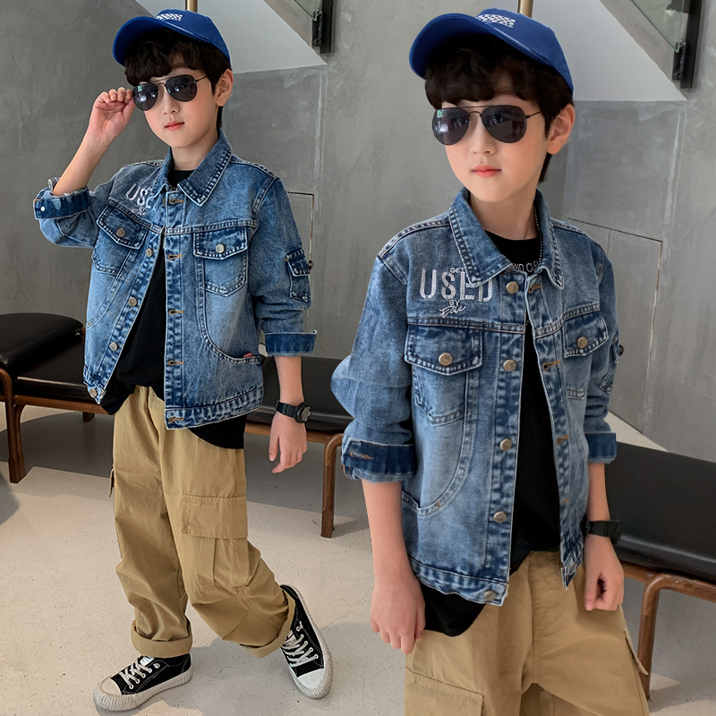 Boy denim jacket spring and autumn clothing 2020 new Korean children's student trend