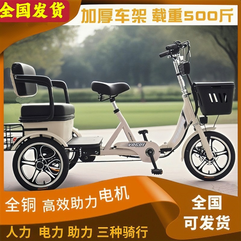 Electric-Assisted Tricycle for the Elderly, Electric Tricycle Bicycle with Pedals, Small Household Scooter for Two Adults