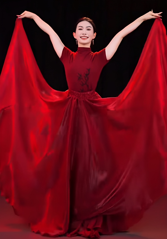 The Same Dance Costume as the One in the "Into a New Era" Series, Shiny and Dazzling, 900-Degree Double-Layered Large Skirt, Modern Dance Red Dance Skirt The Same Dance Costume as the One in the "Into a New Era" Series, Shiny and Dazzling, 900-Degree Double-Layered Large Skirt, Modern Dance Red Dance Skirt