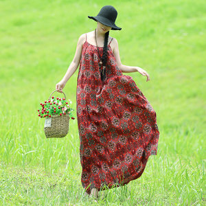 女士长吊带裙夏季2017新款棉绸连衣裙中长款