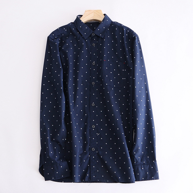 Lovers Shirt Autumn New Foreign Trade Business Casual 100 Hitch Collar Single Row Buttoned and printed long sleeve blouses 7505