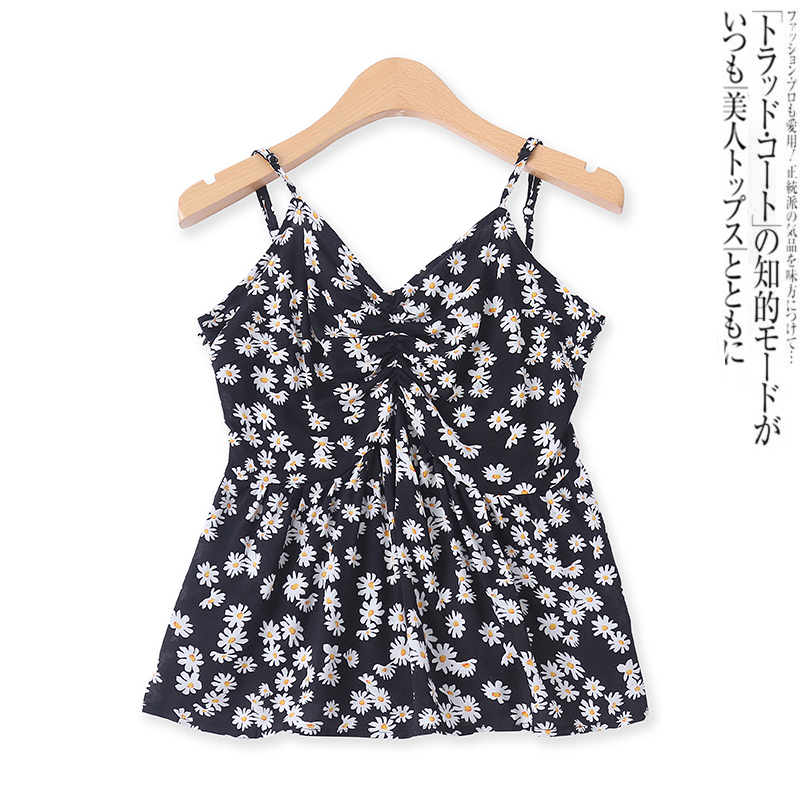 Cotton Silk Daisy Camisole Summer New Style Foreign Trade Women's Clothing Age-Reducing Versatile V-Neck Slim Zipper Printed Tank Top 12989