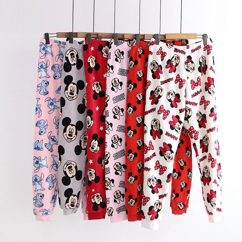 Home Pants Autumn Winter New Foreign Trade Women Dress Casual Cartoon Print Tightness Waist Hew Corals Suede Trousers 7191