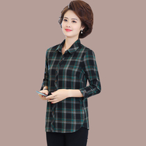 Middle-aged and elderly plaid shirt womens long sleeve cotton spring coat elderly summer clothes middle-aged mother shirt