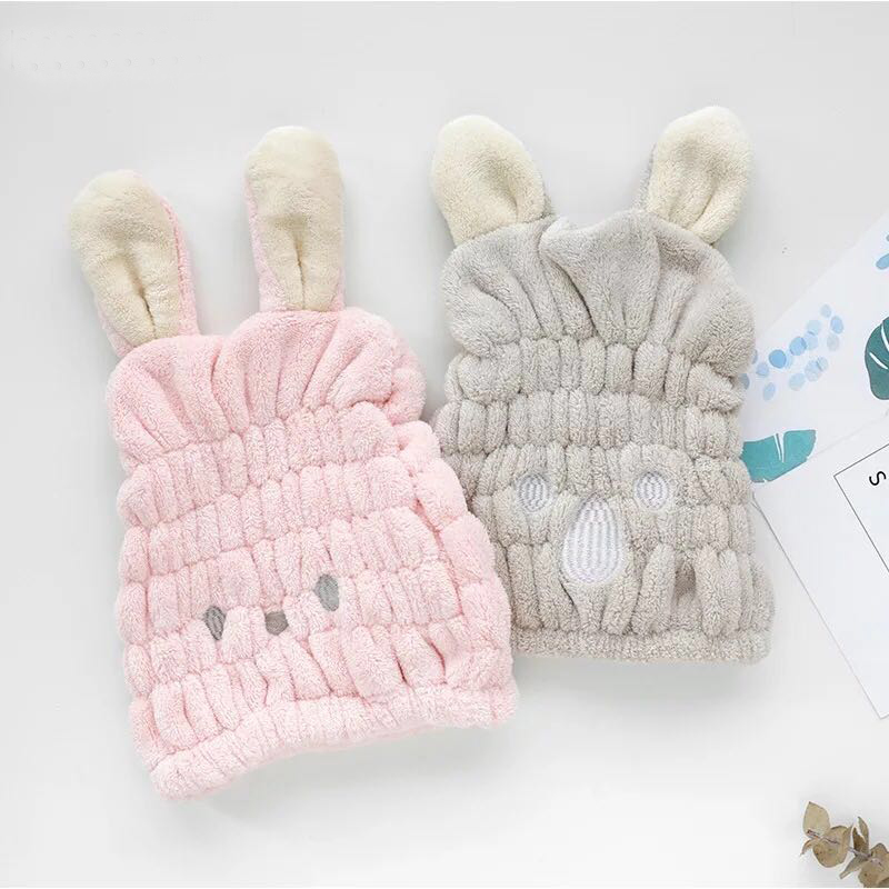 Children's dry hair cap girl sucks water Japanese cartoon coral fluff hat rabbit ear cute bag hair towel
