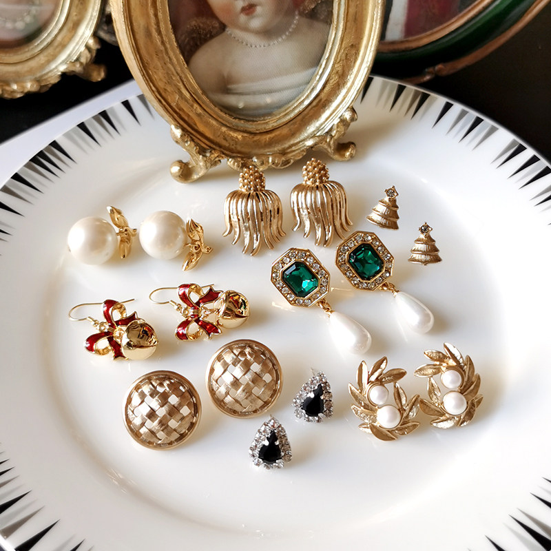 vintage overseas custom retro antique modern replica wild enamel pearl gold-plated hypoallergenic ear clip ear pin