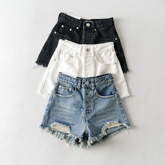 American retro heavy industry washed old personality raw edge torn denim shorts sexy hot girl style denim hot pants women