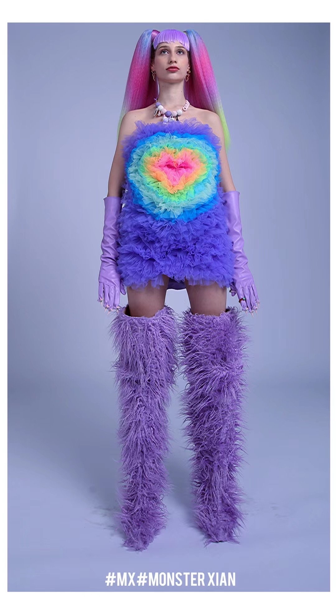 MX monster Independent Design Contrast Heart-Shaped Orgenza Melaleuca A- line Dress Miniskirt