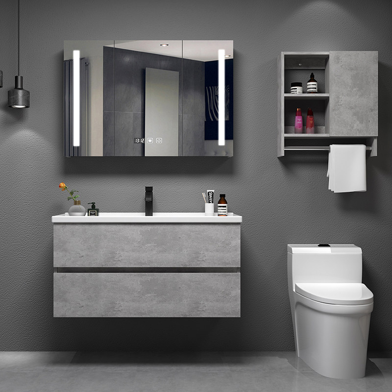 Nordic bathroom cabinet combination solid wood paint-free bathroom cabinet ceramic washbasin cabinet wash table smart bathroom cabinet hanging cabinet