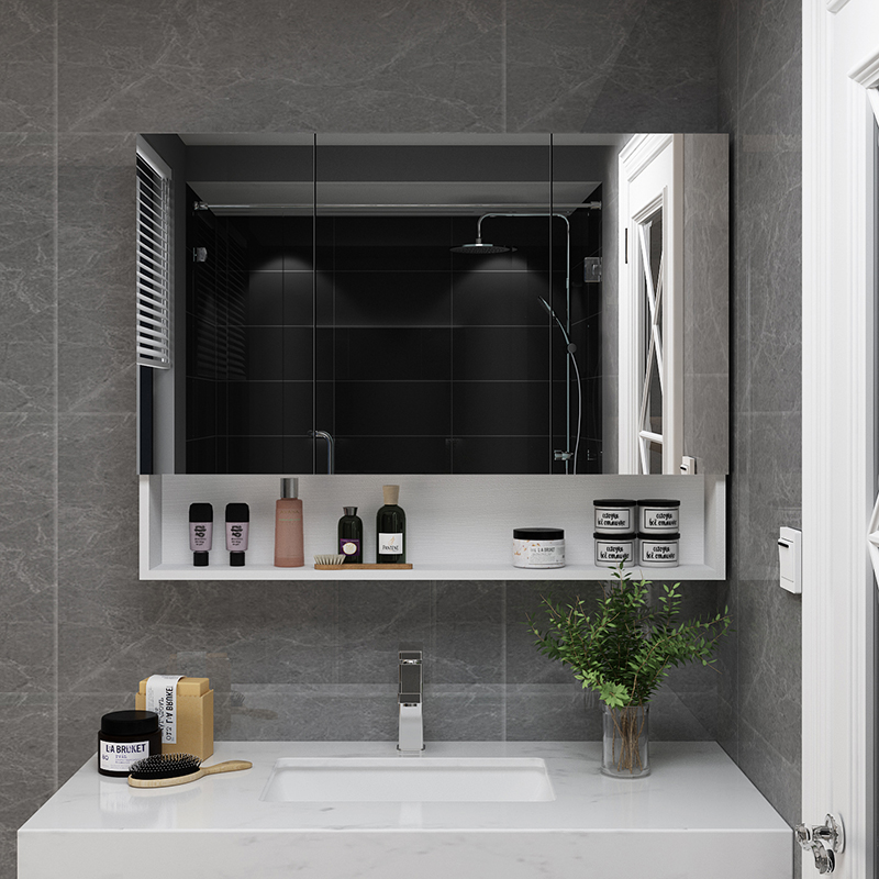 Nordic Mirror Cabinet Solid Wood Bath Cabinet Containing Hanging Wall Style Brief Modern Solid Wood Makeup Room Toilet Mirror Containing Cabinet