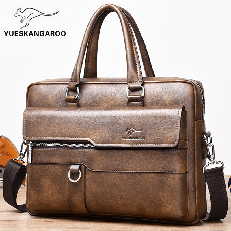 Yuesen Kangaroo men's bag leather handbag men's business casual leather briefcase computer bag shoulder messenger bag tide
