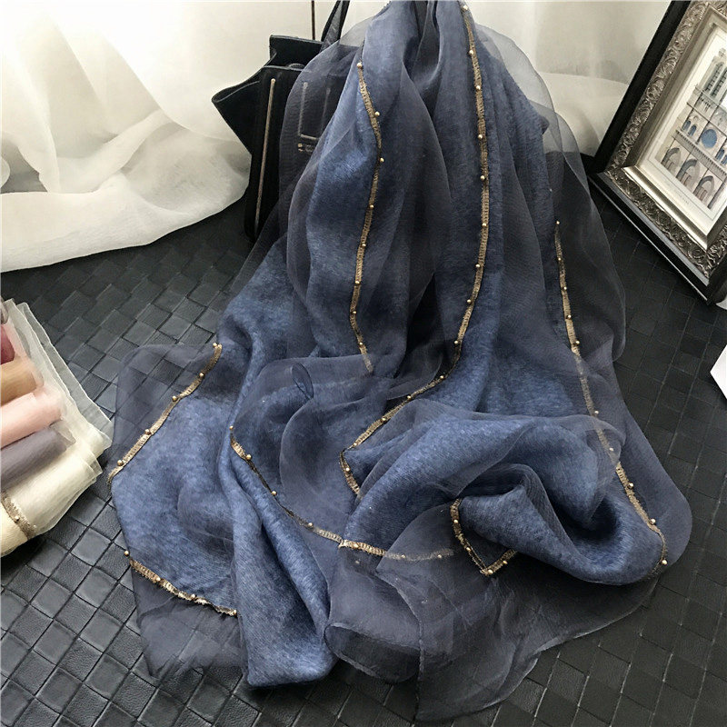 Scarf Women's spring and autumn Korean version of wild solid color silk wool mohair gauze shawl Mulberry silk long silk scarf spring