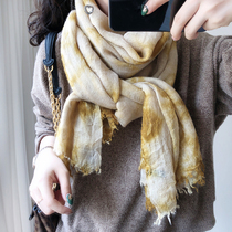 2021 New wool scarf women autumn literary fresh wild tie-dye gradient thin long shawl winter spring and autumn