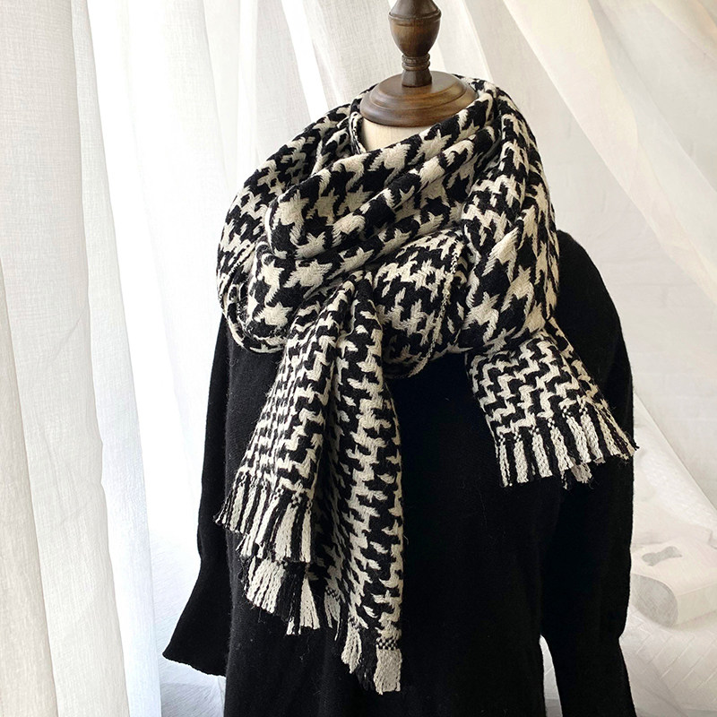 100% Pure Wool Scarves women American and American Wind Thousand Birds Lattice Weave Autumn Winter Scarf hair line 100 Lapped Shoulder Fall