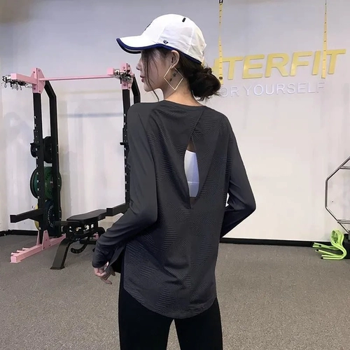 Спортивная одежда для йоги для спортзала, быстросохнущий демисезонный лонгслив, большой размер, оверсайз, по фигуре, для бега, красивая спина