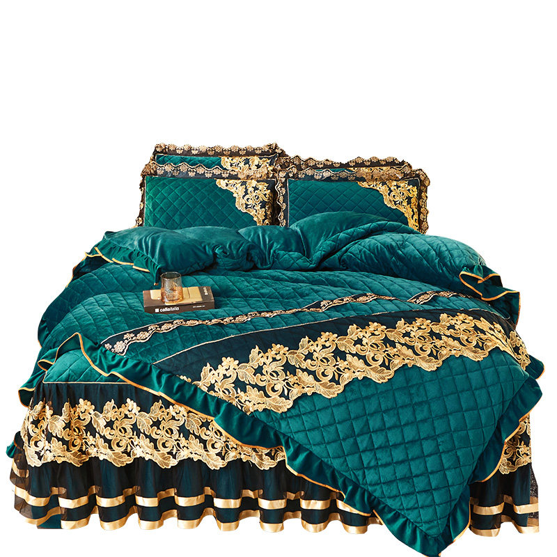 Autumn and Winter Warm Quilted Crystal Velvet Duvet Cover Single Piece Thickened Warm Short-Haired Coral Velvet Bed Skirt Duvet Cover Three or Four-Piece Set