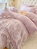 Korean Style Princess-Style Warm Milk Velvet Bed Skirt Four-Piece Set with Lace Trim, Double-Sided Fleece Duvet Cover, Coral Fleece Bedspread