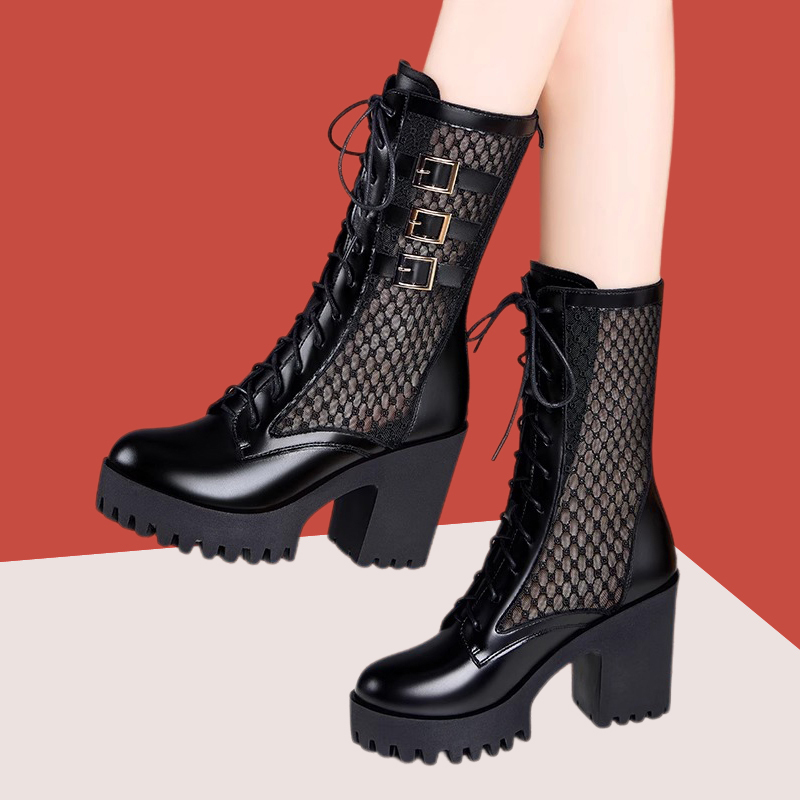 2026 New Waterproof Platform Hollow High-Heeled Sandals Large Size Thin Breathable Mesh Boots Mesh Thick Heel Martin Boots for Women Summer 2026 New Waterproof Platform Hollow High-Heeled Sandals Large Size Thin Breathable Mesh Boots Mesh Thick Heel Martin Boots for Women Summer