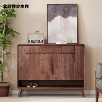 Nordic Solid Wood Shoes Cabinet Light Lavish Black Walnut Wood Shoe Cabinet Brief Black Walnuts Hyun Guan Cabinet Solid Wood Containing Dining Side Cabinet