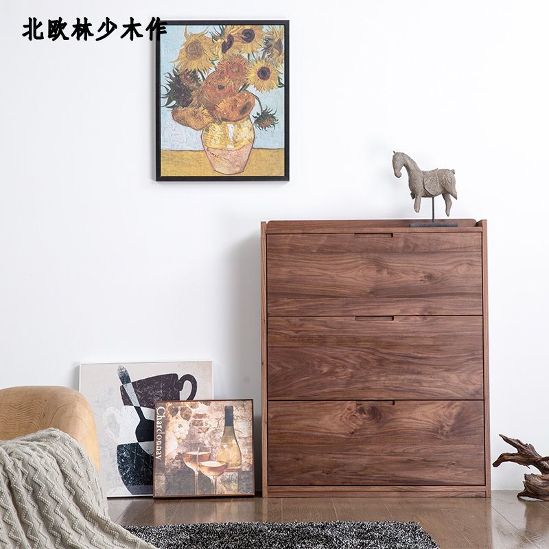 North American black walnut tipping bucket louver storage hall cabinet small apartment solid wood shoe cabinet