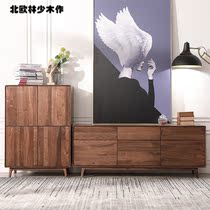 North American Black Walnuts Wood Dining Side Cabinet Living-room Cabinet Leaning Against Wall-Style Light Luxury Lockers Full Solid Wood Hall Cabinet Restaurant Cabinet