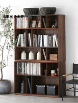 Nordic Day Style Black Walnuts Wood Solid Wood Bookshelves Modern Minima Floor Shelve Wood Wax Oil Multilayer Combined Bookshelves