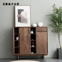 Nordic Solid Wood Shoe Cabinet Home Large Capacity Storage Cabinet Minimalist Modern Lockers Black Walnut Wood Partition Hyun Guan Cabinet