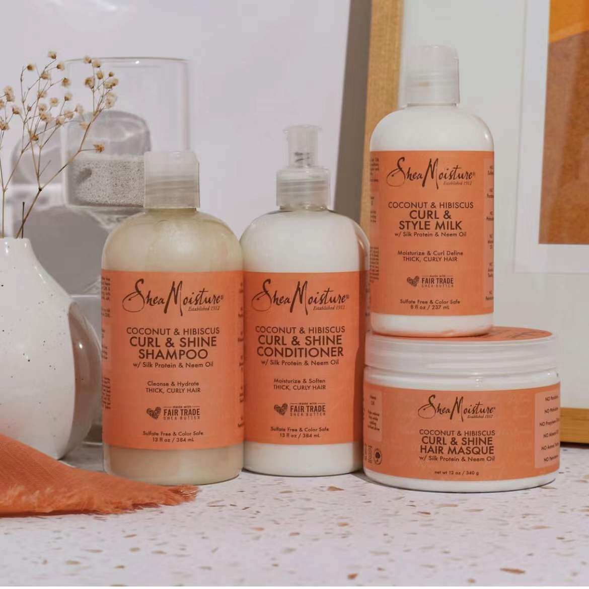 Sheamoisture Coconut and Hibiscus Shampoo Conditioner Hair Mask Styling Replenishing Protein Natural Volume CGM