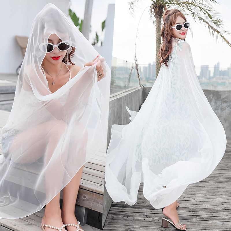 White Silk Scarf, Thin Shawl, Long Oversized Gauze Scarf for Women, Summer Sunshade, Beach Scarf, Spring and Autumn Square Dance