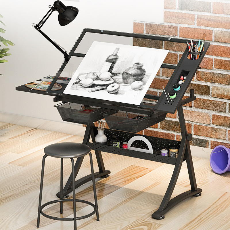 Inclined Drawing Table for Art, Adjustable Height for Calligraphy, Painting, Drawing, Art Drafting, Designer Desk, Workbench, Table