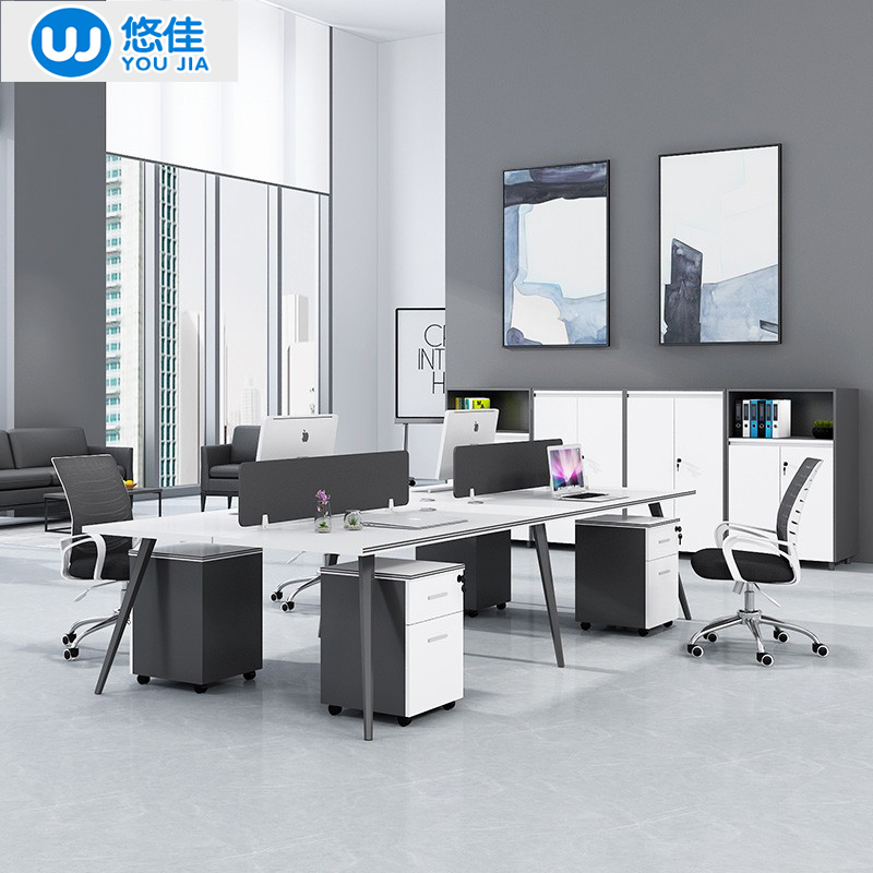 Minimalist modern desk staff computer table and chairs combination 2 4 6 people with company desk furniture working position
