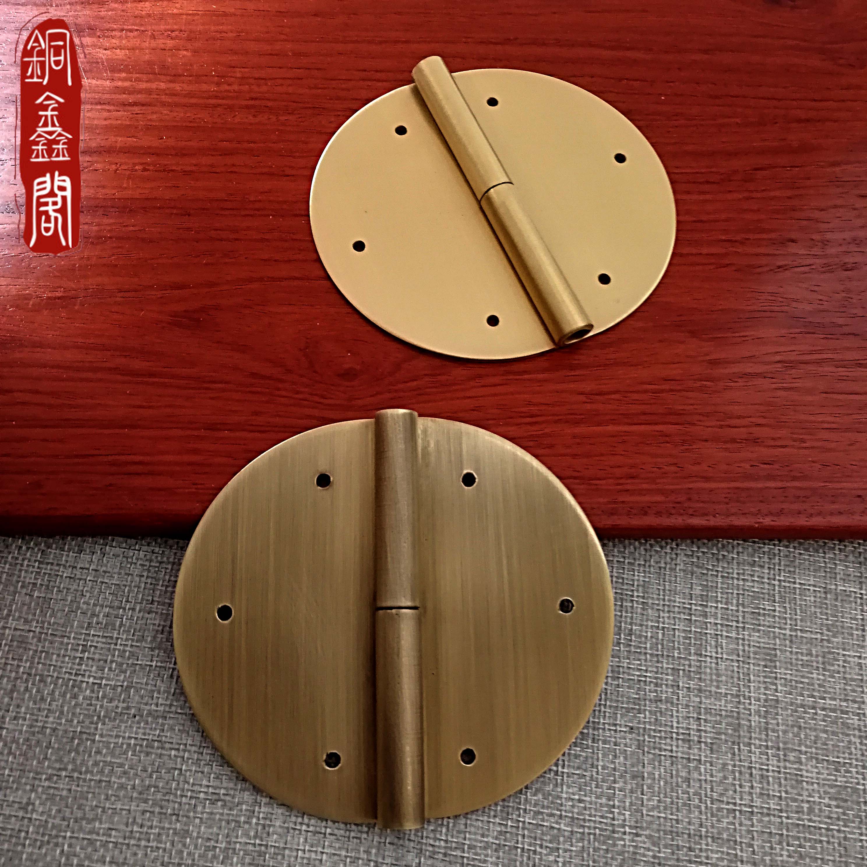 Chinese Imitation Antique Pure Copper Round Hinge Retro Furniture Folding Page Red Wood Top Case Cabinet Subcabinet Door Disassembly Brass Hinges