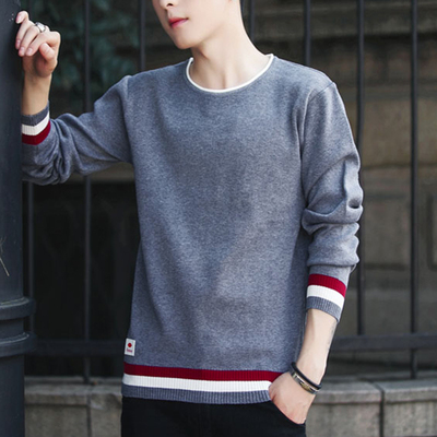 男士圆领毛衣修身韩版针织衫套头打底衫男装