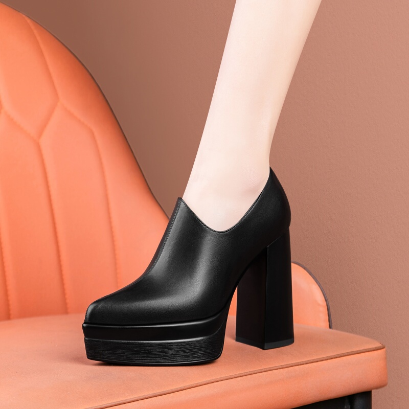 12cm Waterproof Platform Pointed Toe Deep-Cut High Heels for Women, Pointed Toe Chunky Heel Thick-Soled Genuine Leather Shoes for Petite Women, White 10cm 12cm Waterproof Platform Pointed Toe Deep-Cut High Heels for Women, Pointed Toe Chunky Heel Thick-Soled Genuine Leather Shoes for Petite Women, White 10cm