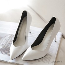 Elegant Black Career High heel Shoe heel genuine leather Custard Woman Single Shoe Heel High Heel Commute To Work Shoes White