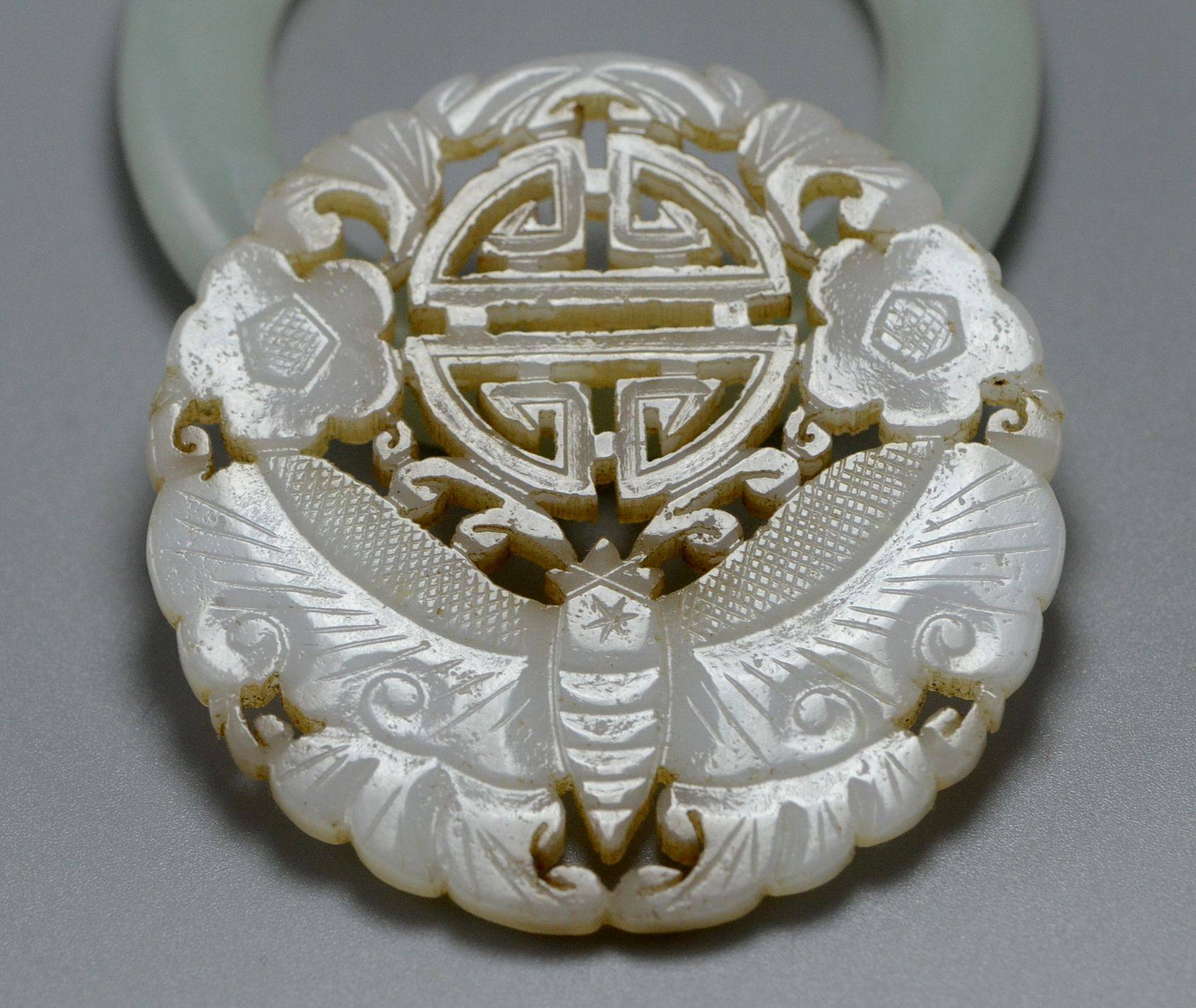 古玩古董古玉老玉清代和田玉蝴蝶团寿珮清宫玉珮白玉收藏礼品吊坠