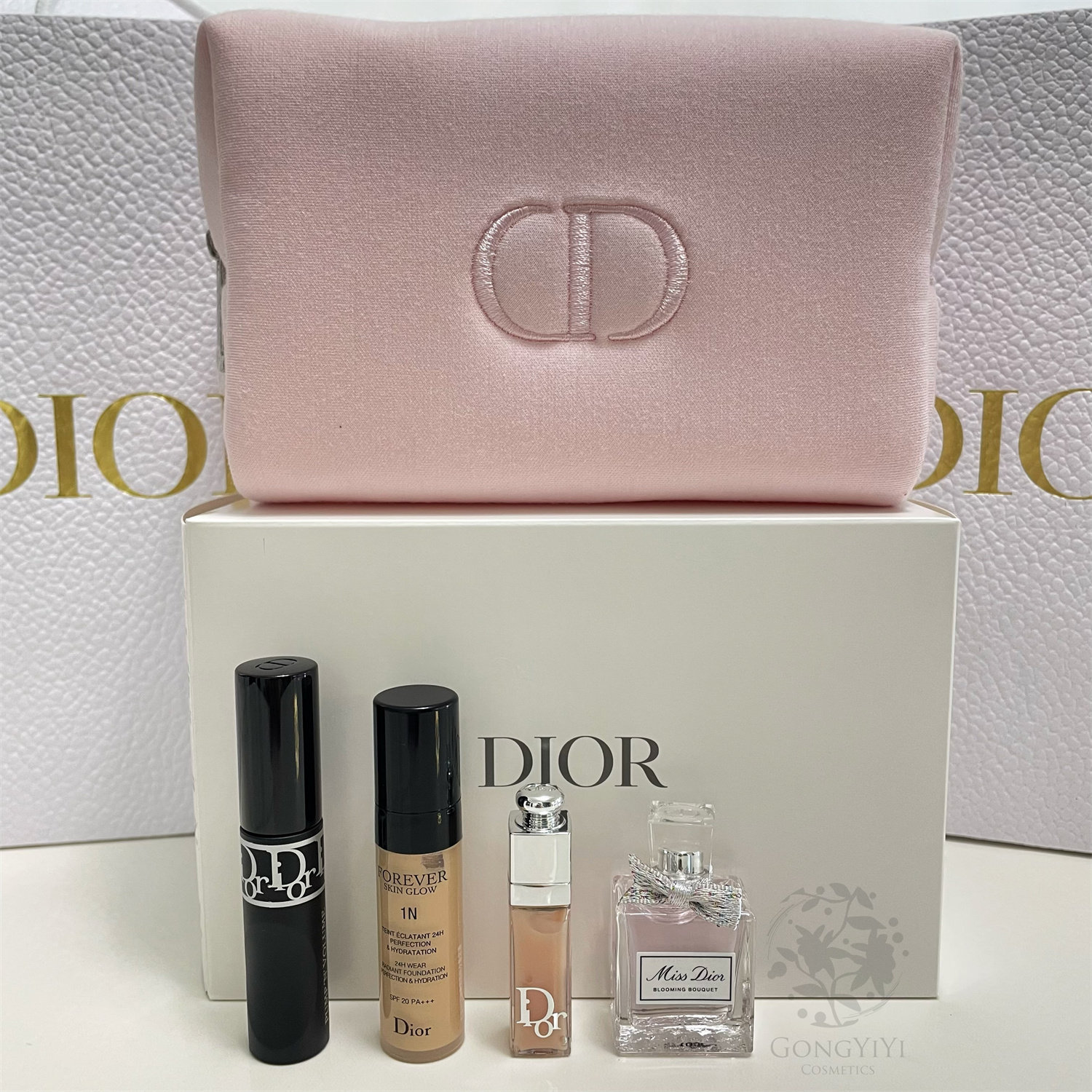 专柜会员礼Dior迪奥彩妆香氛四件套丰唇蜜花漾甜心恒久粉底 正品
