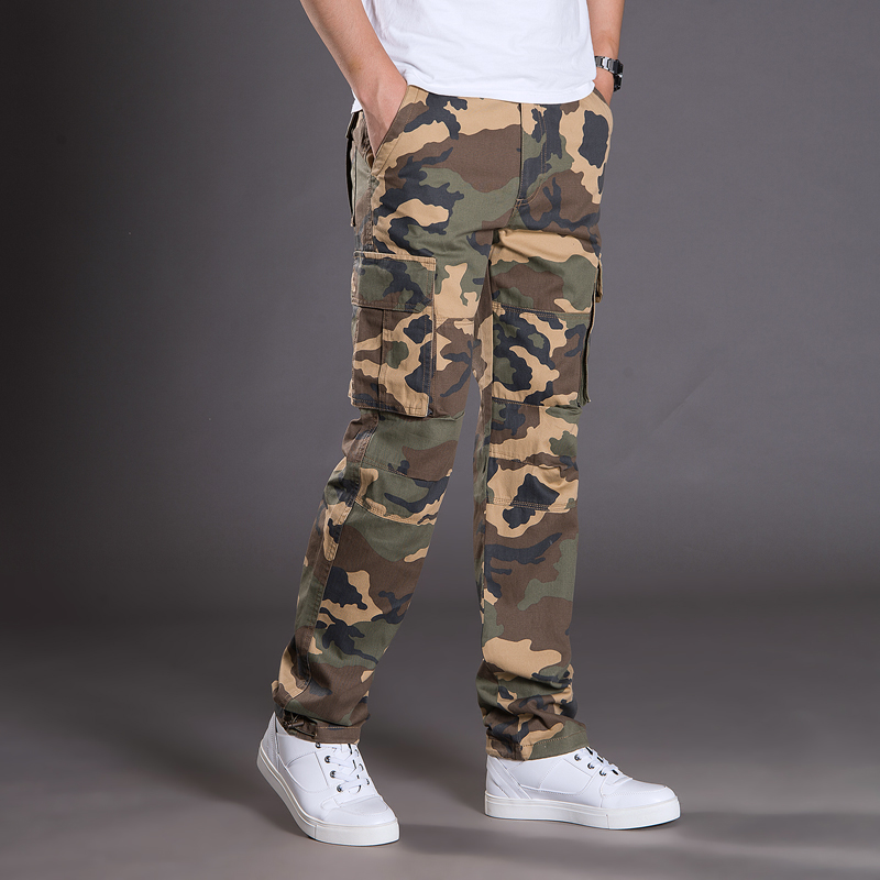 Men's pants autumn multi-pocket overalls men's straight loose trousers casual camouflage pants washed cotton work pants