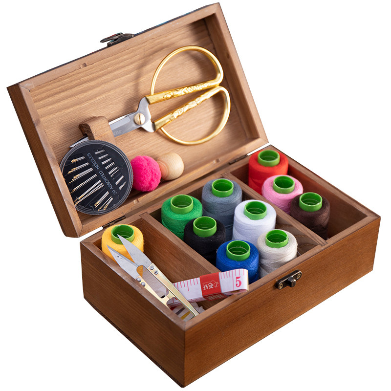 Household sewing box solid wood sewing kit small tool portable multi-functional high-end sewing sewing set student dormitory