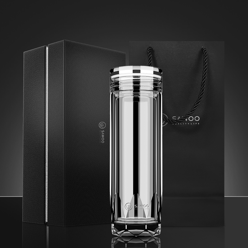 Shangwu High-End Double-Layer Insulated Glass Cup, Classy Men's Transparent Crystal Cup, Tea Cup, Anti-Fall Water Cup, Simple